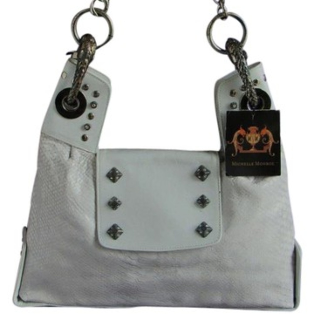 MICHELLE MONROE WHITE SNAKESKIN LEATHER HANDBAG